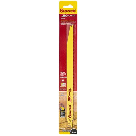 STARRETT 3X Power - Wood Bi-Metal, Reciprocating Blades, 12" X 3/4 X .050 X 6 Tpi, Tapered Shape, 2 Pack BT126-2